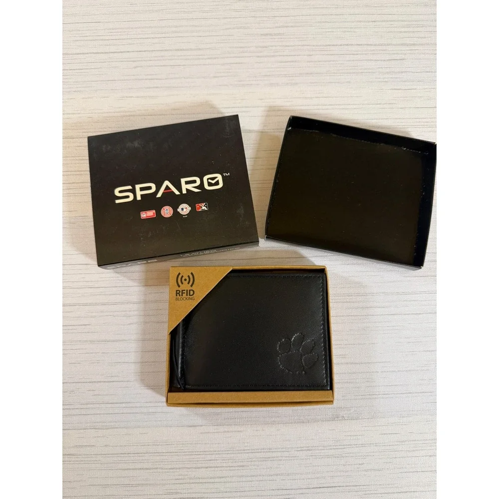 Sparo Clemson Tigers Mens Black Leather RFID Money Clip Wallet SMC120201 NIB